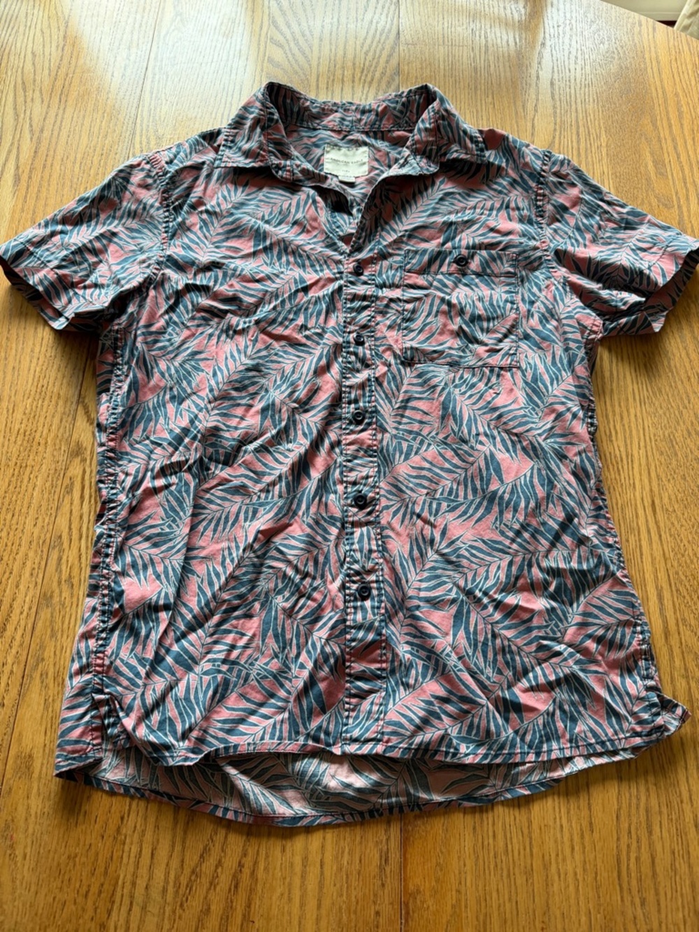 Men's Short Sleeve Palm-Print Shirt - Pink/Blue